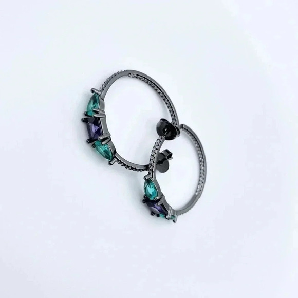 GLASS Stone Hoops Earrings | Party Earrings - Picture 3 of 4